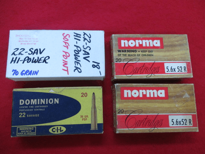 22 Savage - Hi Power Ammo, 5.6 x 52R, Norma, Dominion, Shooters Choice - Image 1 of 11