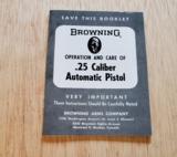 BROWNING .25 CALIBER AUTOMATIC PISTOL BOOKLET - 1 of 2