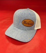 PERAZZI STONEWASHED BLUE AND WHITE HAT WITH PERAZZI LEATHER PATCH
