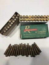 48 rounds vintage full Remington box 303 savage and 28 misc rounds & brass - 1 of 3