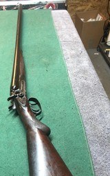 SH Harrington sxs 12 gauge Belgium Damascus double hammer - 1 of 14