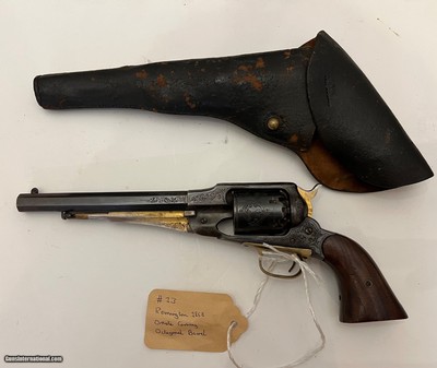 Remington 1858 Army 44 revolver ornate carving, octagon barrel & holster