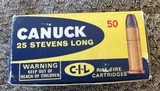 1 Vintage box of 50 rounds CANUCK 25 Rimfire .25 Stevens Long discontinued - 2 of 5