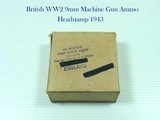 WW2 BRITISH 9MM SUBMACHINE GUN AMMUNITION ORIGINAL BOX OF 64 ROUNDS IN CLEAN ORIGINAL CONDITION. - 1 of 2