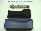 SUPERB QUALITY SWITCHBLADE BY AKC ITALY ETCHED ON THE BLADE RICASSO (AUTOMATIC KNIFE CO.) FACTORY NEW IN THE BOX W/POUCH - 1 of 11