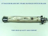 13" SWITCHBLADE WITH RAZOR SHARP DAGGER STILETTO BLADE, IMITATION PEARL HANDLES, AND BRASS LINERS - 1 of 6