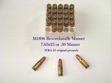 M1896 Mauser Broomhandle 7.63x25, or .30 mauser (Same). 25 Rounds. Mfg. by WRA - 1 of 2