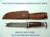 ka bar vietnam war vintage px purchase 6" mirror polished blade fighting knife, with leather scabbard, knife is mint!
