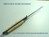 MIB AKC ("AUTOMATIC KNIFE CREATIONS") FULL 10" SWING GUARD FAUX IVORY SWITCHBLADE 4 1/2' BAYONET RAZOR EDGE BLADE. FIRES ST - 3 of 5