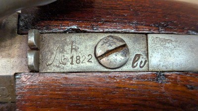 French Mle 1822 Flintlock Percussion Pistol made at Mutzig Arsenal - dated 1856 - Image 4 of 15