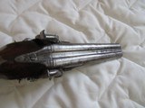 Antique Oakes 19th Century Percussion Double Barrel Engraved Pistol in Very Good Condition - 8 of 15