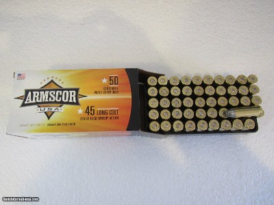 45 LONG COLT
COLT
LC AMMUNITION
ARMSCOR 255 GRAIN LFNP
BOX 50 ROUNDS COWBOY ACTION