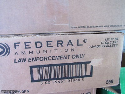 12 GAUGE 00 BUCK SHOT
FEDERAL
Law Enforcement Rated LE13200 Low Recoil 1145fps Muz Vel Case 250 Shells