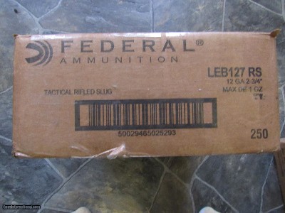12 GAUGE TACTICAL TRUBALL RIFLED SLUG HP
FEDERAL High Velocity 1600fps Muz Vel
2 3/4 Inch Shells
LEB127RS
Case 250 Shells
$25 SHIP