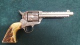 Colt Single Action 1st Generation 5-1/5, 38-40 cal. Nickle & Engraved with Stag grips - 1 of 14