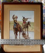 Original John Hauser 1906 painting of Plains Indians with 66 Winchester gouache on board 16 X 20 - 5 of 14