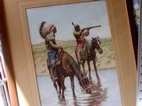 Original John Hauser 1906 painting of Plains Indians with 66 Winchester gouache on board 16 X 20 - 7 of 14