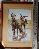 Original John Hauser 1906 painting of Plains Indians with 66 Winchester gouache on board 16 X 20 - 6 of 14