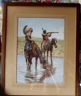 Original John Hauser 1906 painting of Plains Indians with 66 Winchester gouache on board 16 X 20 - 1 of 14