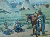 Original John Hauser " SIOUX CAMP " 1905 Chromolithograph framed & matted - 10 of 12