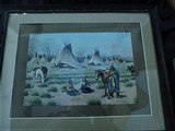 Original John Hauser " SIOUX CAMP " 1905 Chromolithograph framed & matted - 1 of 12