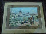 Original John Hauser " SIOUX CAMP " 1905 Chromolithograph framed & matted - 9 of 12