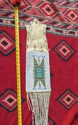 Cheyenne American Indian 1880s Beaded pipe bag sinew sewn lazy stitch