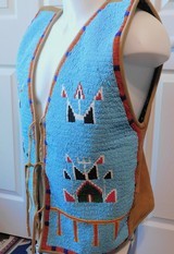 Cheyenne Indian Beaded Vest on Indian tanned smoked Moose hide LG size - 3 of 13