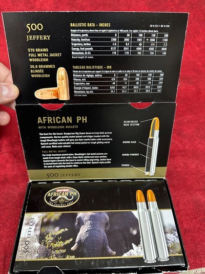 Norma African PH 500 Jeffery Ammo 570 Grain Woodleigh Full Metal Jacket Full Metal Jacket Box of 10 (11315) - Image 3 of 4