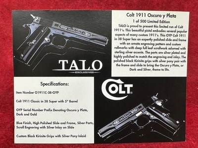 ???????COLT 1911 OSCURO Y PLATA 38 SUPER 390-OF-500 TALO EXCLUSIVE (O1911C-38-OYP) - Image 9 of 9