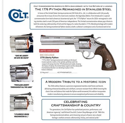 COLT PYTHON 357 MAG 6" 250TH ANNIVERSARY BILL HICKS 1 of 500 EDITION (PYTHON-SP6WTS-250) - Image 9 of 9