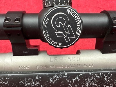 Gunwerks LRM-500 Left Hand stock Muzzleloader 50 cal 24" with NightForce NX5 5.5-22x56mm with Custom dial - Image 11 of 14
