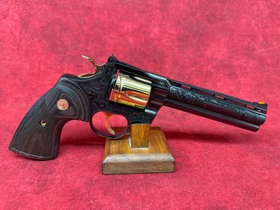 COLT PYTHON LETS RODEO POLISHED BLUED ENGRAVED/24KT GOLD REVOLVER 357 MAG 6" 6 RD (PYTHONSP6WFT-ENG) - Image 1 of 10