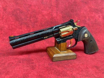 COLT PYTHON LETS RODEO POLISHED BLUED ENGRAVED/24KT GOLD REVOLVER 357 MAG 6" 6 RD (PYTHONSP6WFT-ENG) - Image 6 of 10
