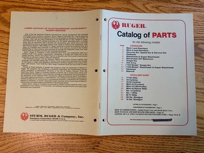 RUGER CATALOG OF PARTS 1984