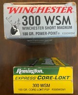 Remington Express Core-Lokt 300 WSM PSP, 20 rds.,150 gr., Winchester 300 WSM 180 gr. power point 5 rds and 15 empties. - 1 of 3
