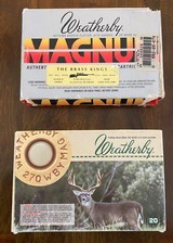 Weatherby .270 wby mag ultra-high velocity Spitzer 130 gr. 14 cartridges. Weatherby .270 wby mag 150 gr. Spitzer 16 cartridges. - 1 of 2