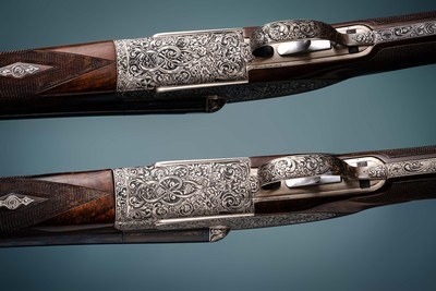 Kemen Imperial Pair of Deluxe Model 12 gauge Sideplate , removable trigger lock side by side shotguns  - Image 4 of 6