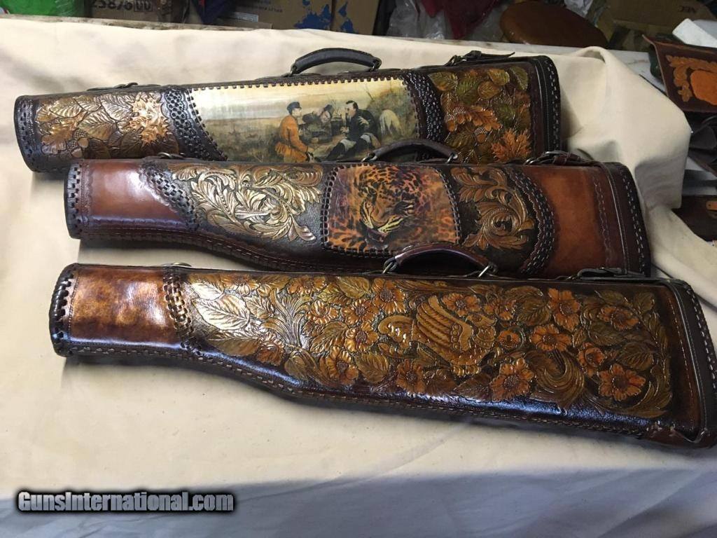 Hunting rifle, shotgun LEATHER CASE, handmade, exclusive, unique embossed design