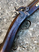 FINE RARE J. & J. MILLER REVOLVING PILL LOCK RIFLE CONVERTED TO SINGLE SHOT PERCUSSION, GOLD ACCENTED AND INSCRIBED - 2 of 15