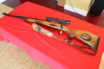 460 Weatherby Magnum, Crown Custom, Left Hand, 26” barrel with Pendleton Brake, Mesquite Stock, Elephant Sling