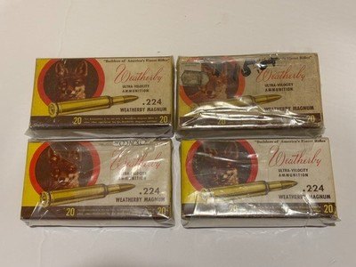 FOUR (4) BOXES OF WEATHERBY .224 AMMO, ORIGINAL BOXES - Image 1 of 3