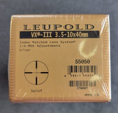 New in Box. Factory Sealed Leupold Vari X-III (VX-3) Silver 3.5-10X40mm 1/4MOA Cat. 55050 Discontinued - Image 1 of 3