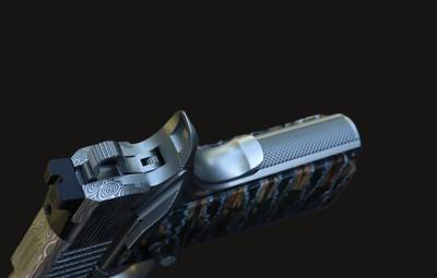 Cabot Guns Damascus Ladder Deluxe .45 ACP w/Mammoth Tooth Grips & Knife - Image 9 of 12