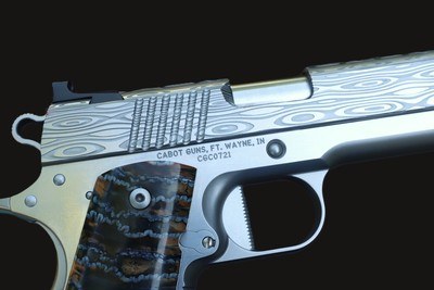 Cabot Guns Damascus Ladder Deluxe .45 ACP w/Mammoth Tooth Grips & Knife - Image 2 of 12