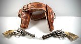 SPECIAL PAIR PLUS CUSTOM HOLSTER, Uberti, .45 LC, Gold Coins in Grips