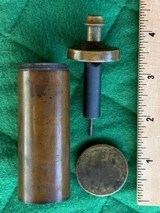 Fine Unmarked Brass Two-Compartment Cylindrical Flask for Antique Pistol/Revolver. - 4 of 5