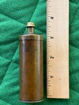 Fine Unmarked Brass Two-Compartment Cylindrical Flask for Antique Pistol/Revolver. - 3 of 5