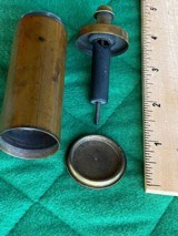 Fine Unmarked Brass Two-Compartment Cylindrical Flask for Antique Pistol/Revolver. - 5 of 5