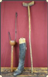 Civil War hand carved soldier's Crutch, Peg Leg and one Boot ca. 1860's - 1 of 4